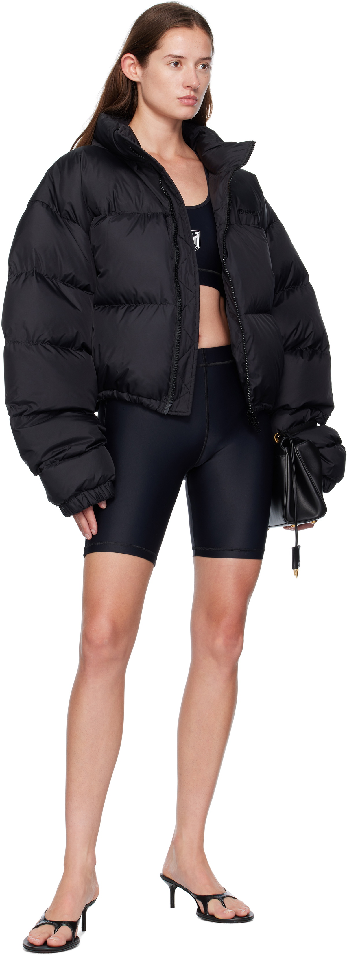 VETEMENTS Black Double Logo Boxy Down Jacket