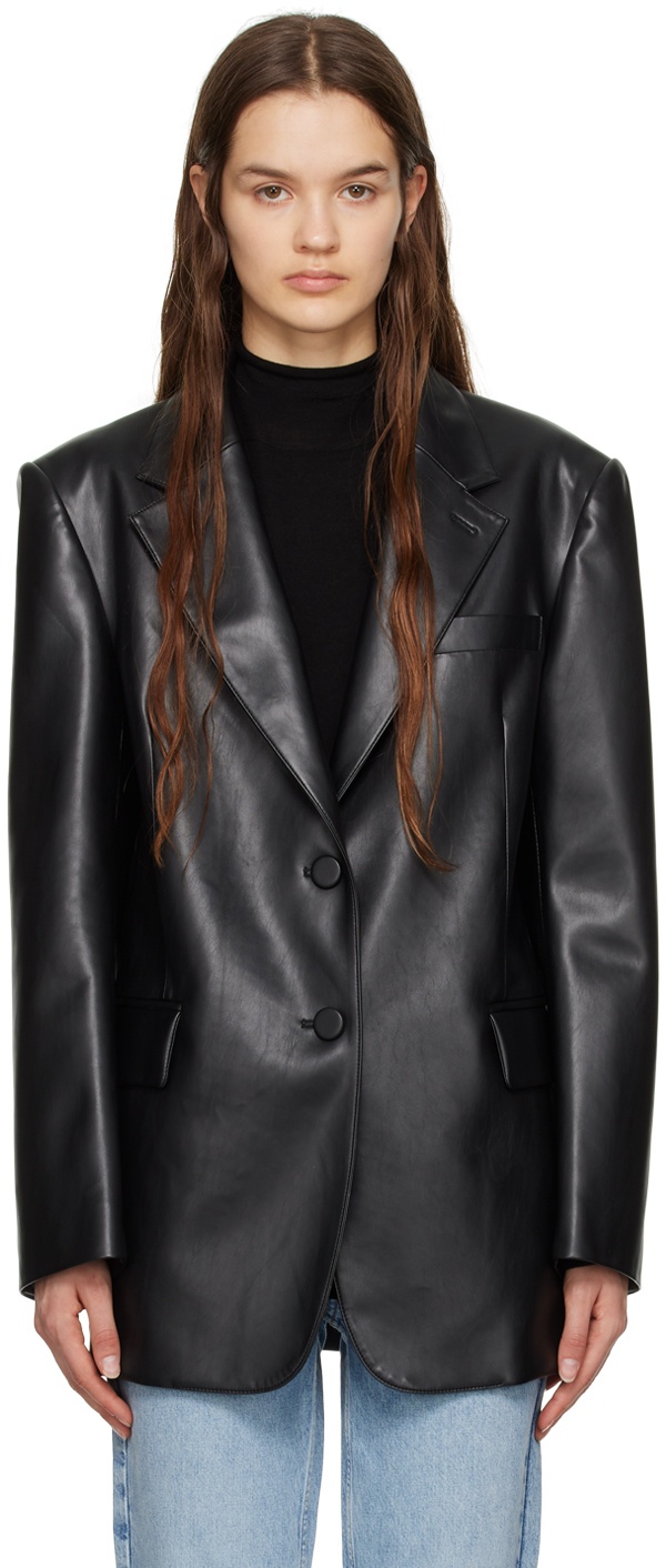 Photo: DRAE Black Oversized Faux-Leather Blazer