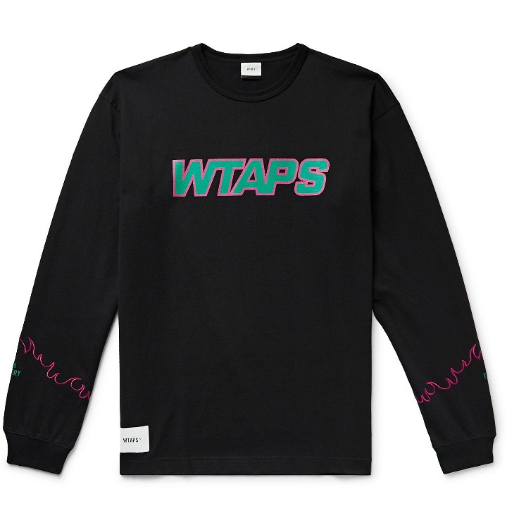Photo: WTAPS - Embroidered Logo-Print Cotton-Blend Jersey T-Shirt - Black