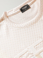 FENDI - Logo-Appliquéd Mesh-Panelled Cotton-Blend Jersey T-Shirt - Neutrals