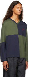 Wales Bonner Green & Navy Milton Checkerboard Long Sleeve T-Shirt