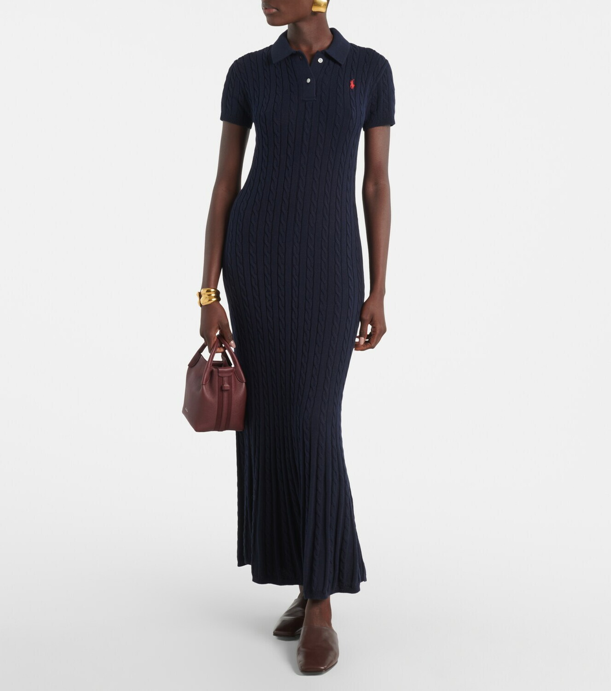 Polo Ralph Lauren Ribbed-knit cotton-blend polo dress