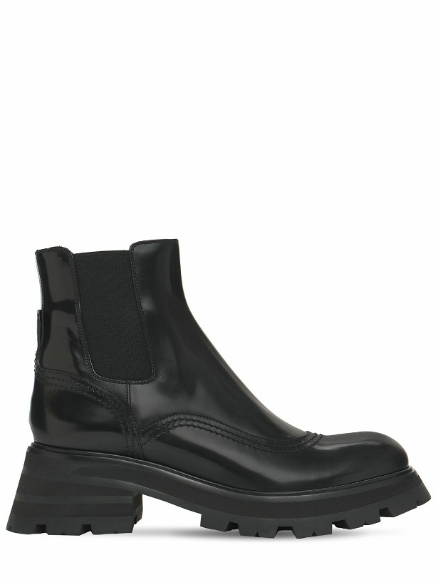 Photo: ALEXANDER MCQUEEN - 60mm Wander Brushed Leather Combat Boots