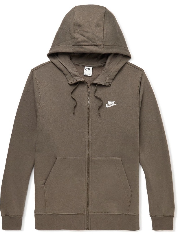 Photo: Nike - Sportswear Club Logo-Embroidered Cotton-Blend Jersey Zip-Up Hoodie - Brown