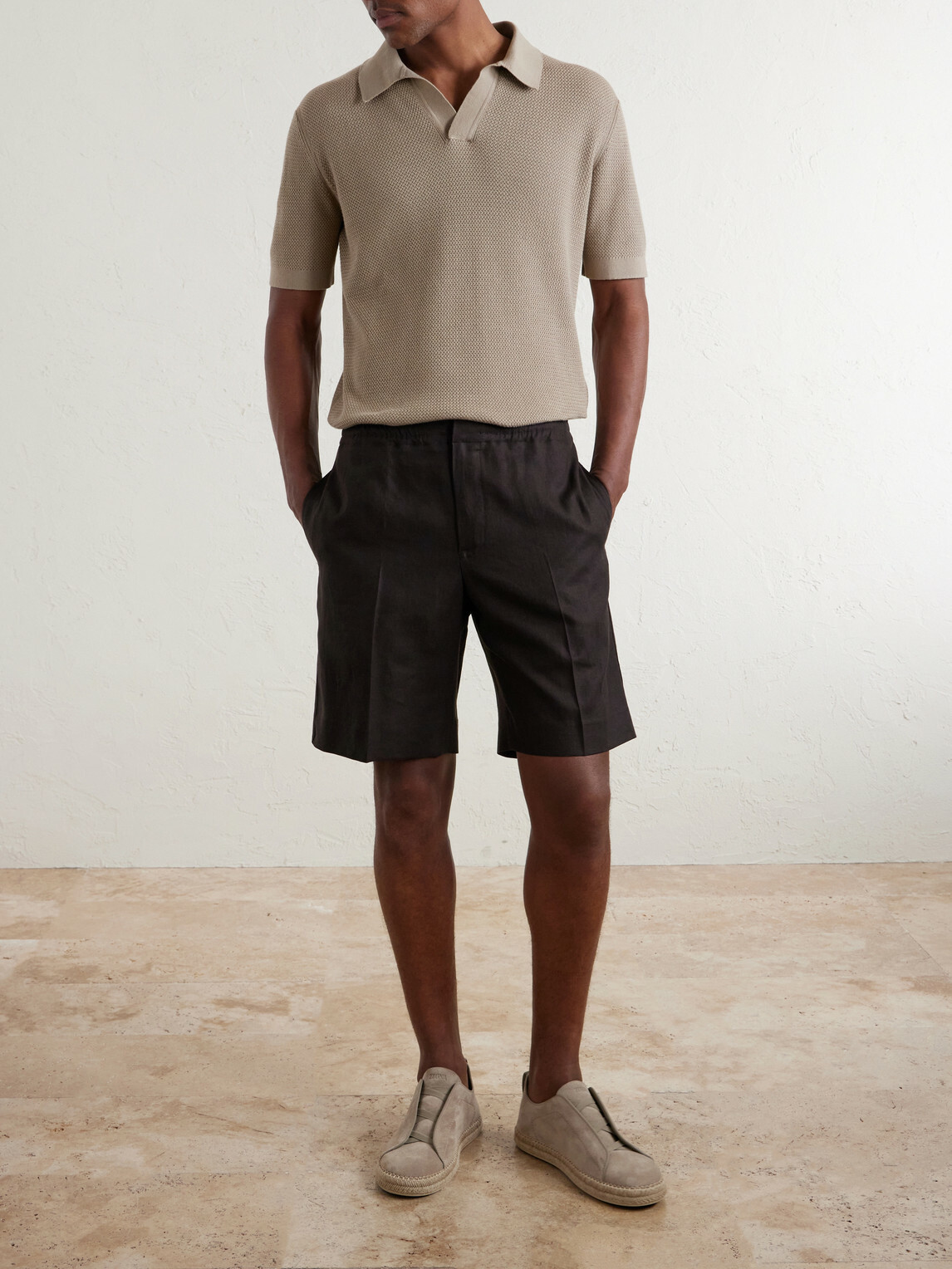 Zegna - Oasi Straight-Leg Linen Shorts - Brown