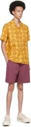 BEAMS PLUS Yellow Dobby Print Open Collar Short Sleeve Shirt