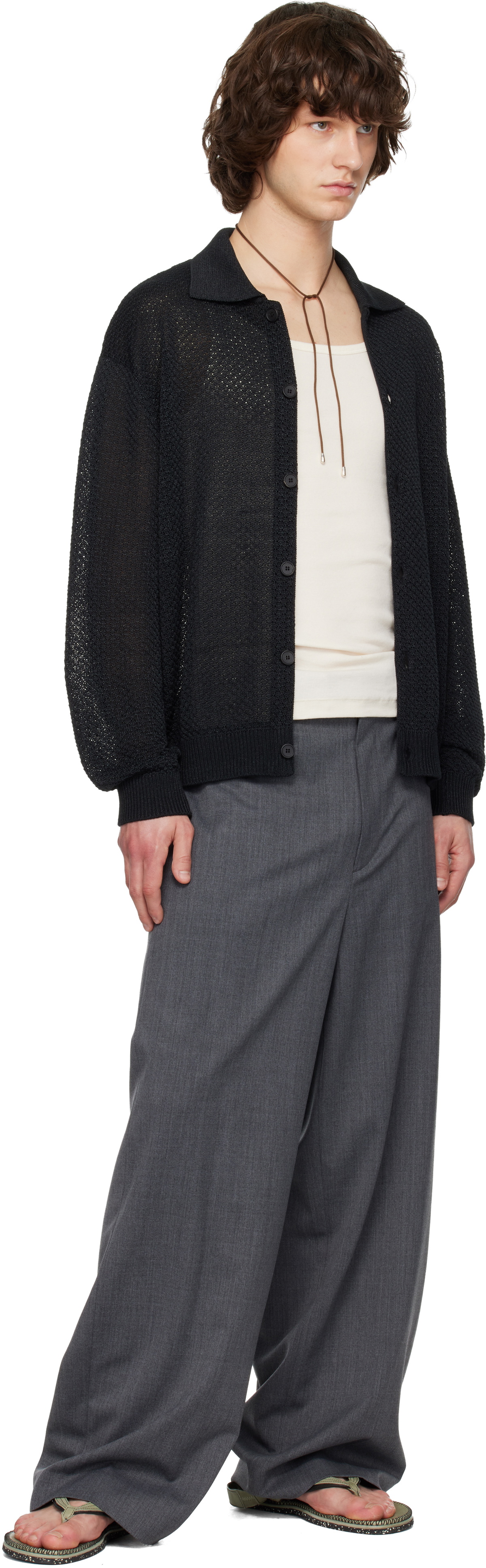 Solid Homme Black Collar Button Cardigan