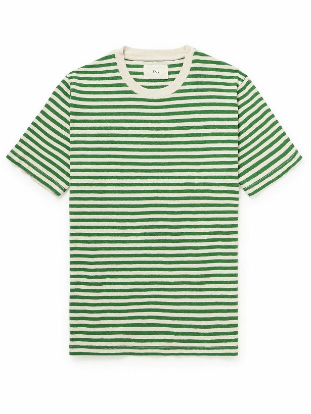 Photo: Folk - Contrast Striped Cotton-Jersey T-Shirt - Green