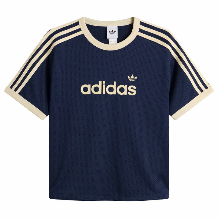Photo: Adidas Women's Mesh T-Shirt in Night Indigo/Warm Vanilla