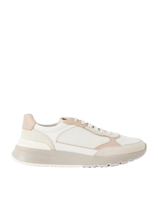 Photo: Brunello Cucinelli - Leather and Suede Sneakers - Neutrals