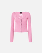 Pinko Cropped Cardigan With Bird Logo On The Back Moonlight Mauve