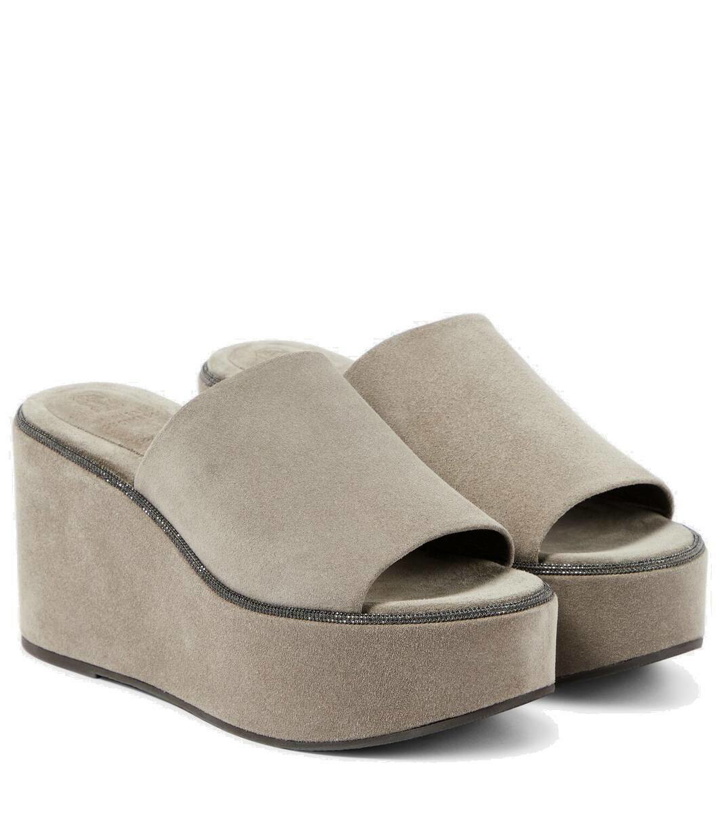 Photo: Brunello Cucinelli Suede platform slides