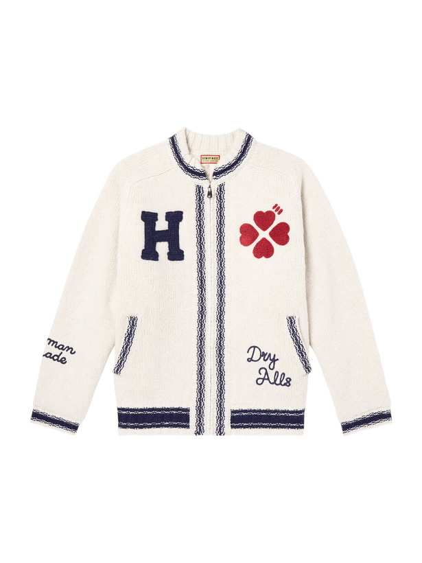 Photo: Human Made - Padded Embroidered Wool Zip-Up Cardigan - White