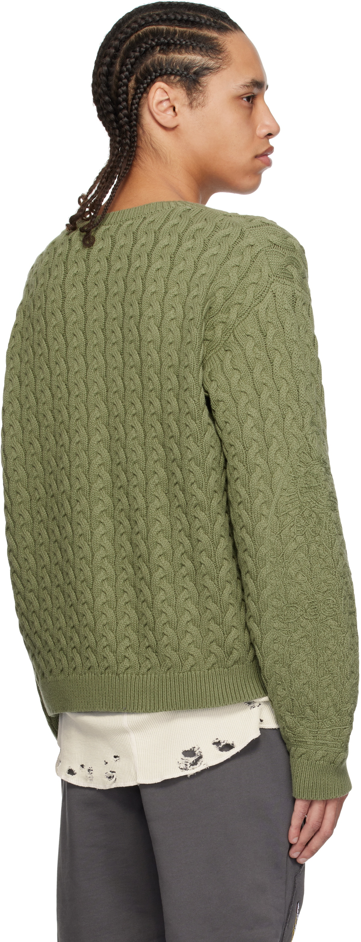 Who Decides War Green Lagoon Cable Knit Sweater