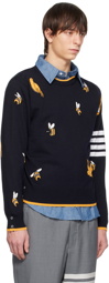 Thom Browne Navy Birds And Bees Half Drop Sweater