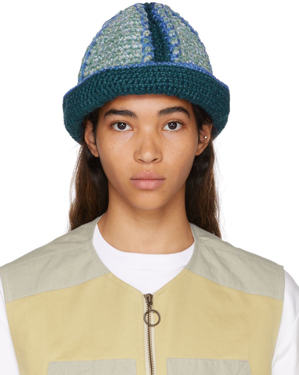 Nicholas Daley Blue & Green Hand-Crochet Bucket Hat