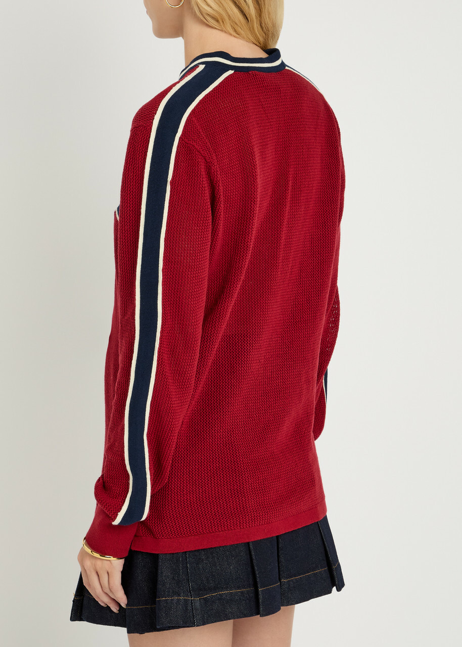 House OF Sunny Joey Stripe-trimmed Fine-knit top Red