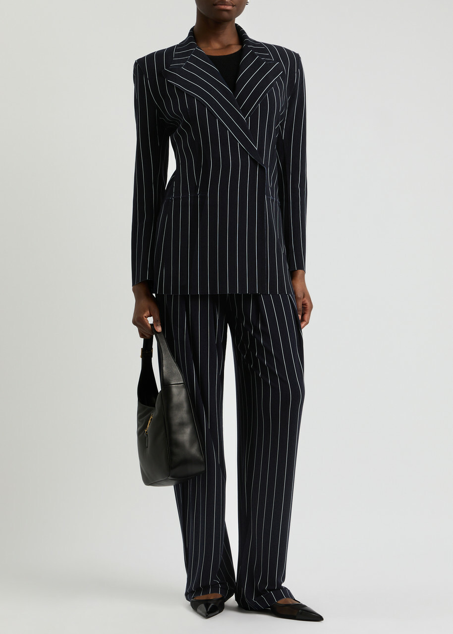 Norma Kamali Striped Stretch-jersey Trousers Navy