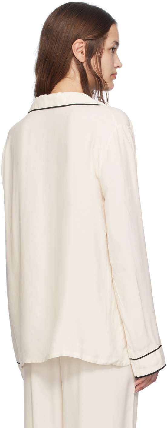 BOSS Off-White Embroidered-Logo Pyjama Shirt