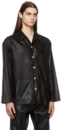 JieDa Faux-Leather Open Collar Shirt