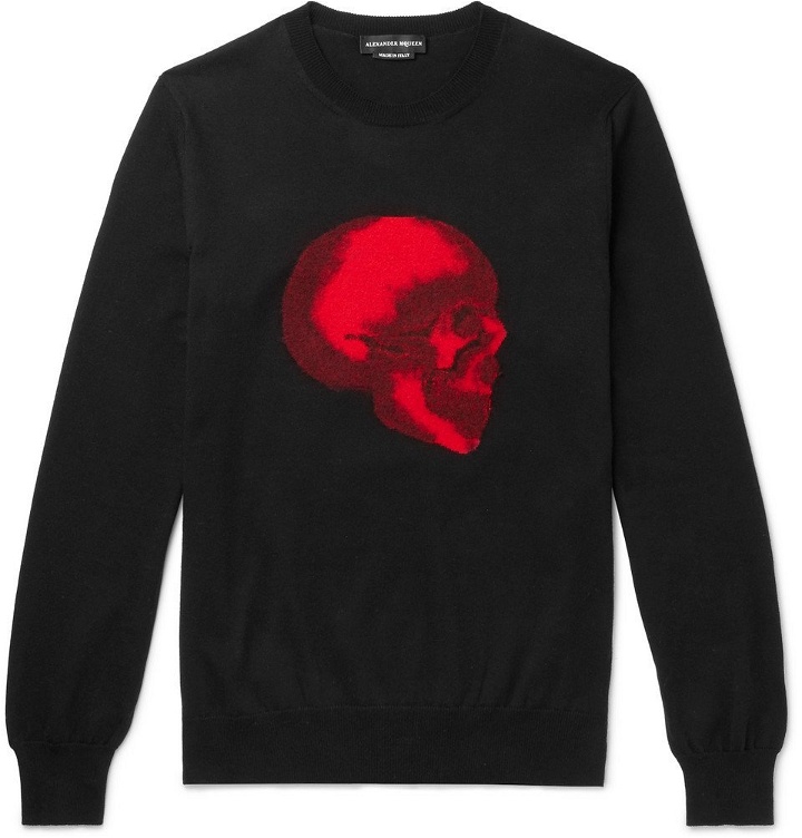 Photo: Alexander McQueen - Slim-Fit Skull-Intarsia Cotton Sweater - Men - Black