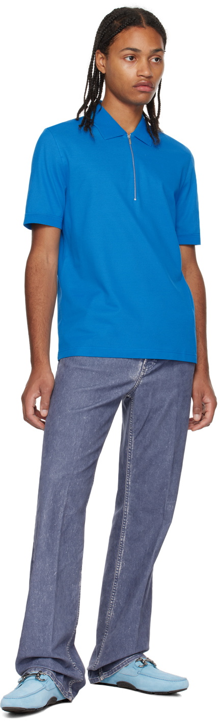 Ferragamo Blue Half-Zip Polo