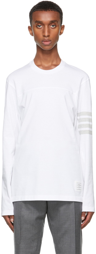 Photo: Thom Browne White Engineered 4-Bar Long Sleeve T-Shirt