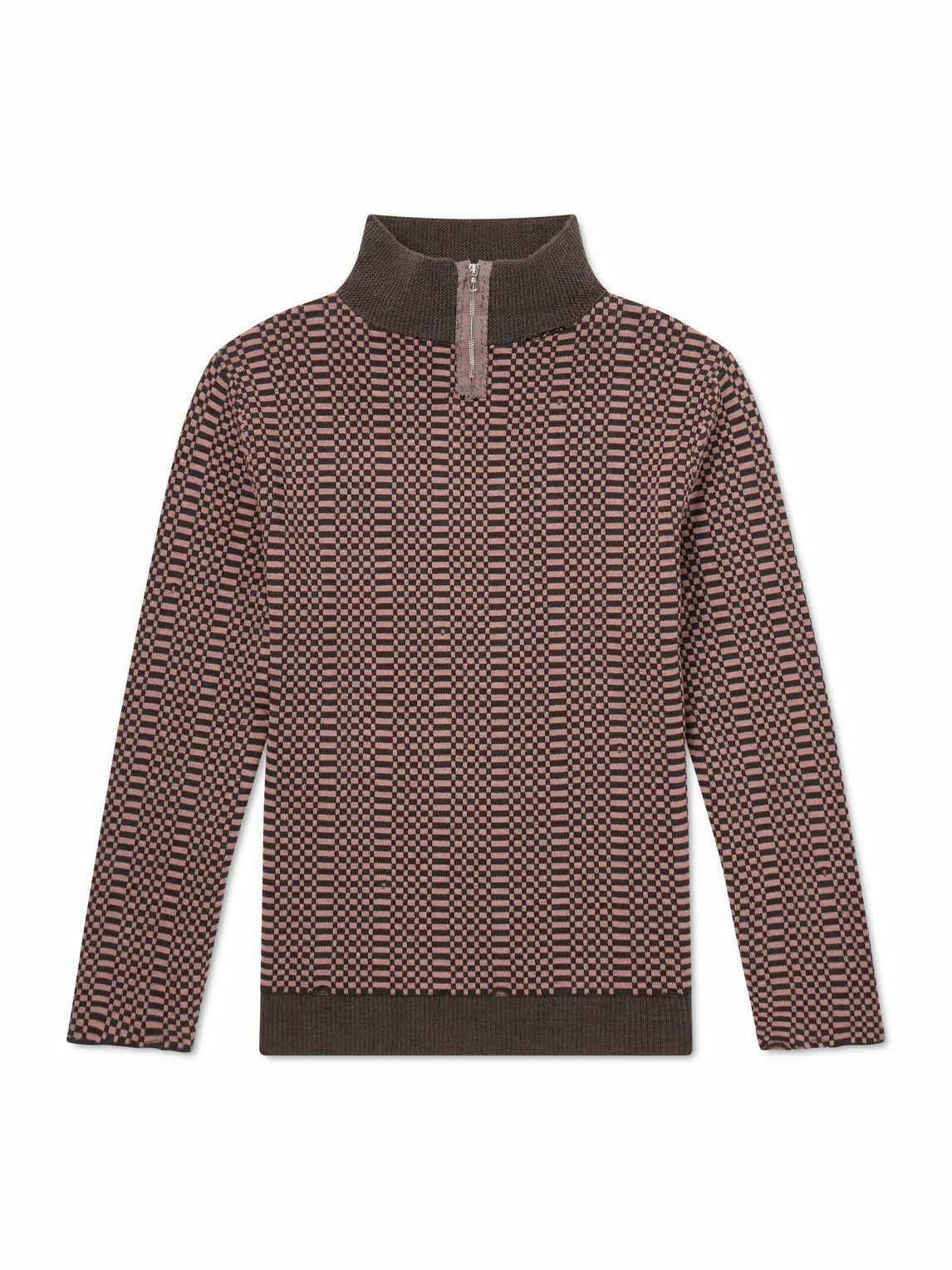 Enfants Riches Déprimés - Puke & Cry Intarsia Cotton Half-Zip Sweater - Brown