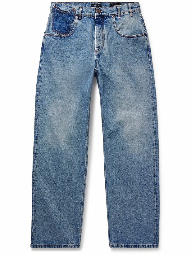 Photo: Balmain - Wide-Leg Distressed Jeans - Blue
