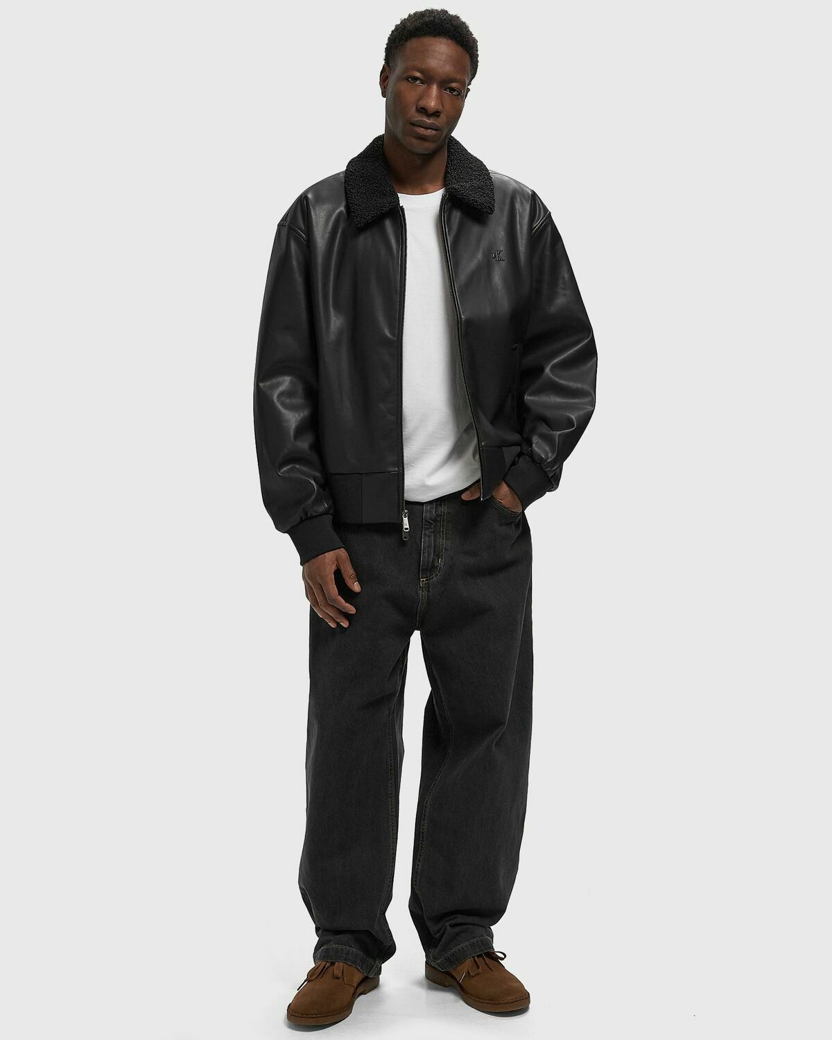 Calvin Klein Jeans LS FAUX LEATHER SHERPA COLLAR BO Black Mens Bomber Jacket