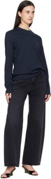 AMI Paris Navy Cotton Ami de Coeur Long Sleeves T-shirt