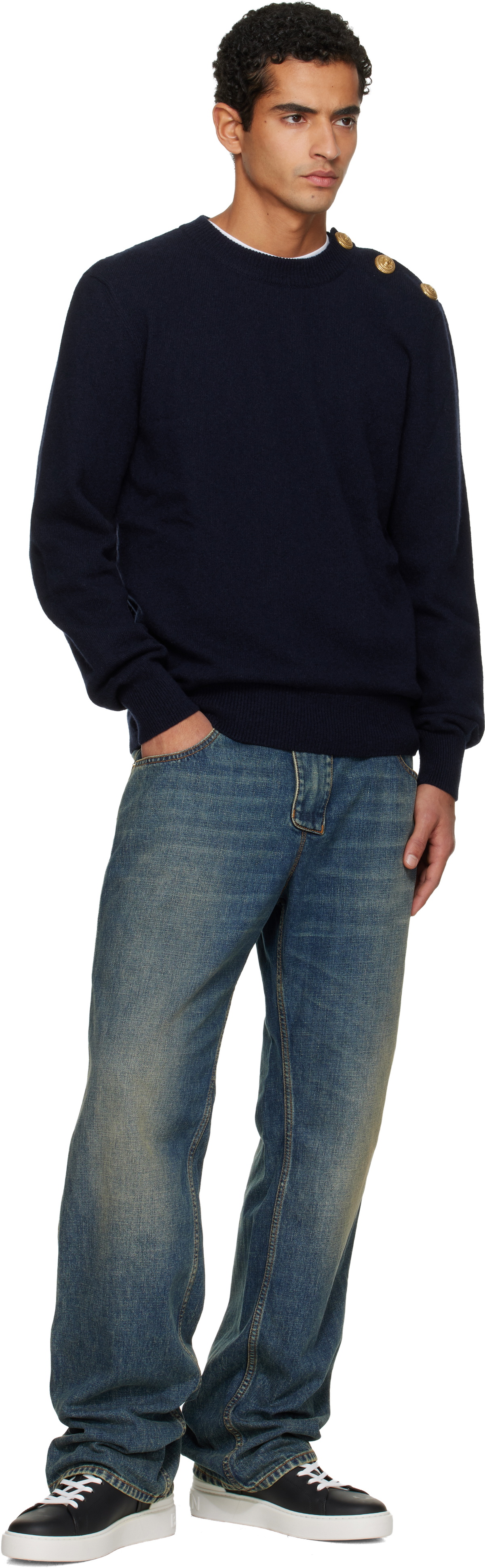 Balmain Navy Eco-Cashmere Sweater