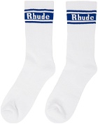 Rhude White & Blue Stripe Logo Socks