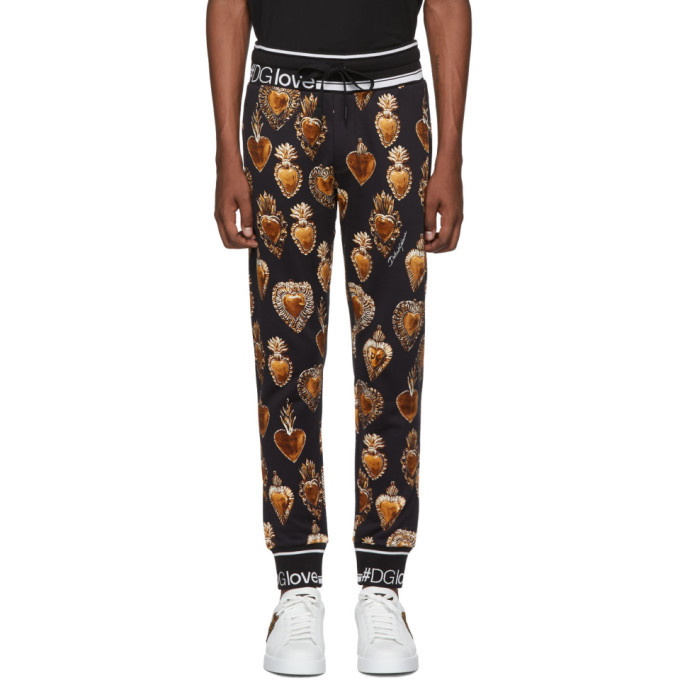 Photo: Dolce and Gabbana Black and Gold Heart Crest Lounge Pants