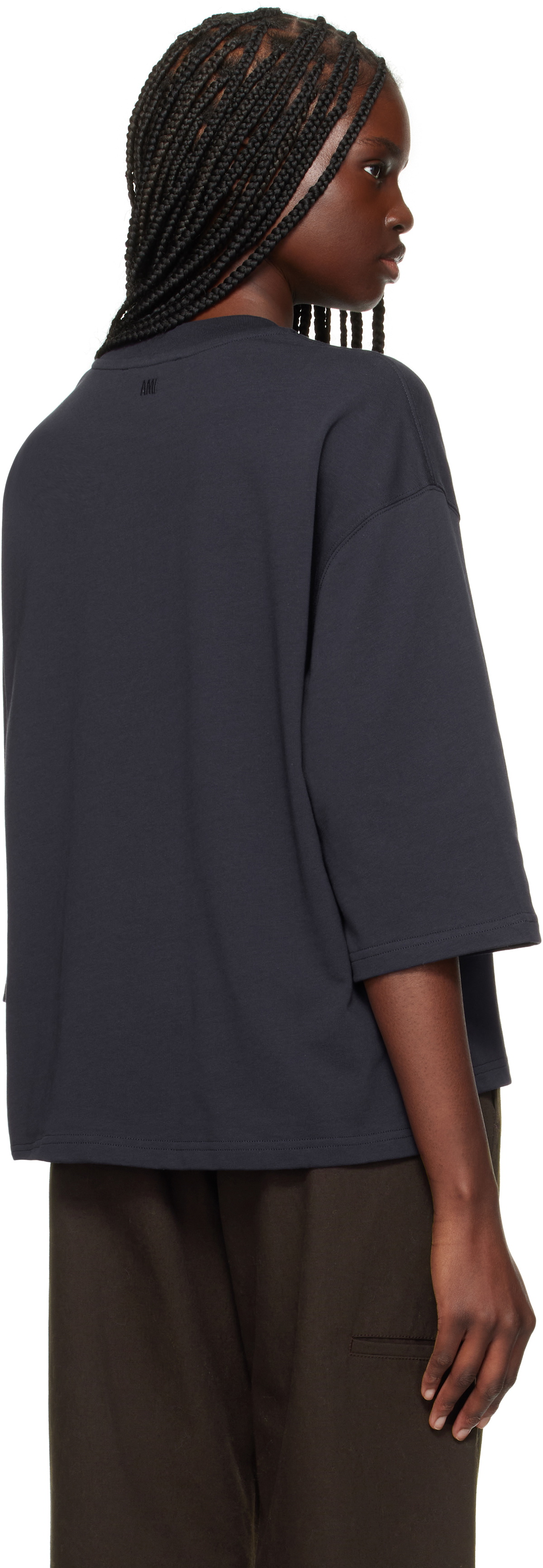 AMI Paris Navy Cotton Ami de Coeur Patch T-shirt AMI