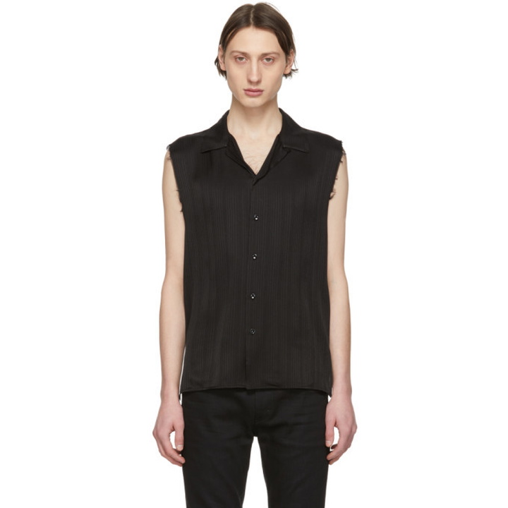 Photo: Saint Laurent Black Silk Stripe Sleeveless Shirt