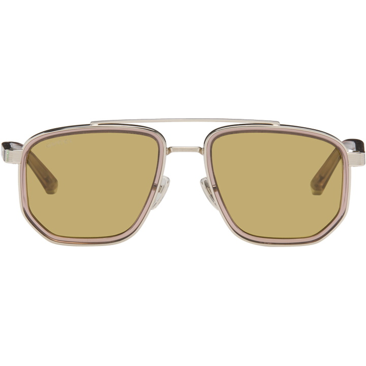 Photo: Gucci Silver & Brown Navigator Frame Sunglasses