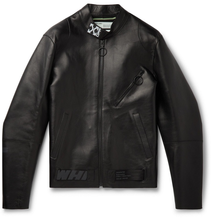 Photo: Off-White - Webbing-Trimmed Printed Leather Jacket - Black