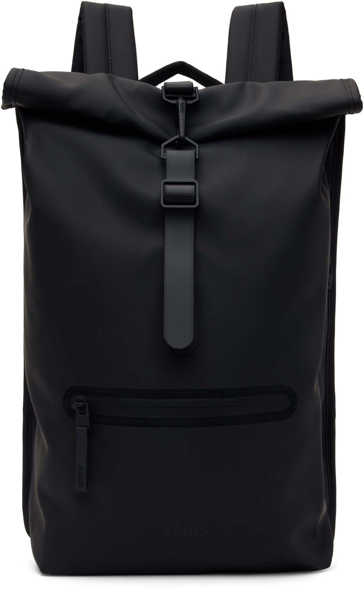 RAINS Black Rolltop Rucksack