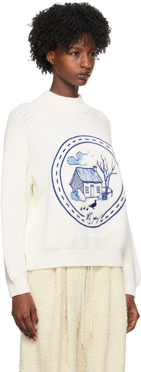 S.S.Daley White Cottage Scene Sweater