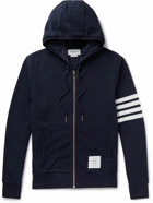 Thom Browne - Striped Ribbed Cotton-Jersey Zip-Up Hoodie - Blue