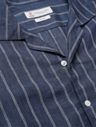 TURNBULL & ASSER - Camp-Collar Striped Linen Shirt - Blue