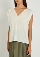 Vince Gathered Stretch-silk Blouse Off White