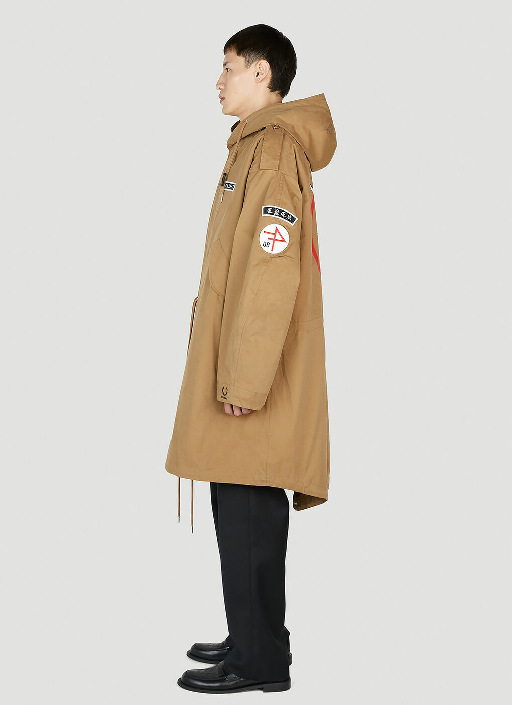 Raf Simons x Fred Perry - Printed Parka Coat in Camel Raf Simons