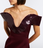 David Koma Sequined satin off-shoulder gown