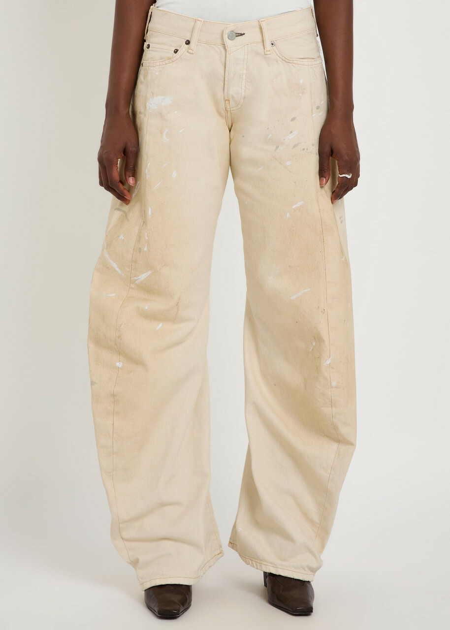 Acne Studios 2006F Paint-splatter Curved Wide-leg Jeans White