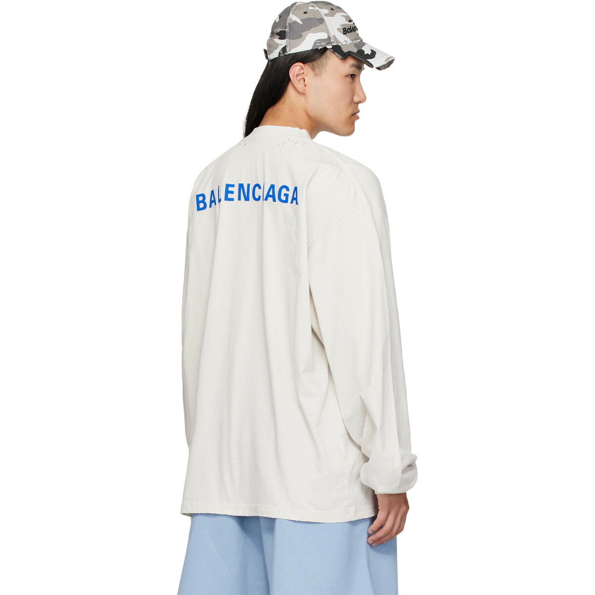 Balenciaga White Distressed Long-Sleeve T-Shirt