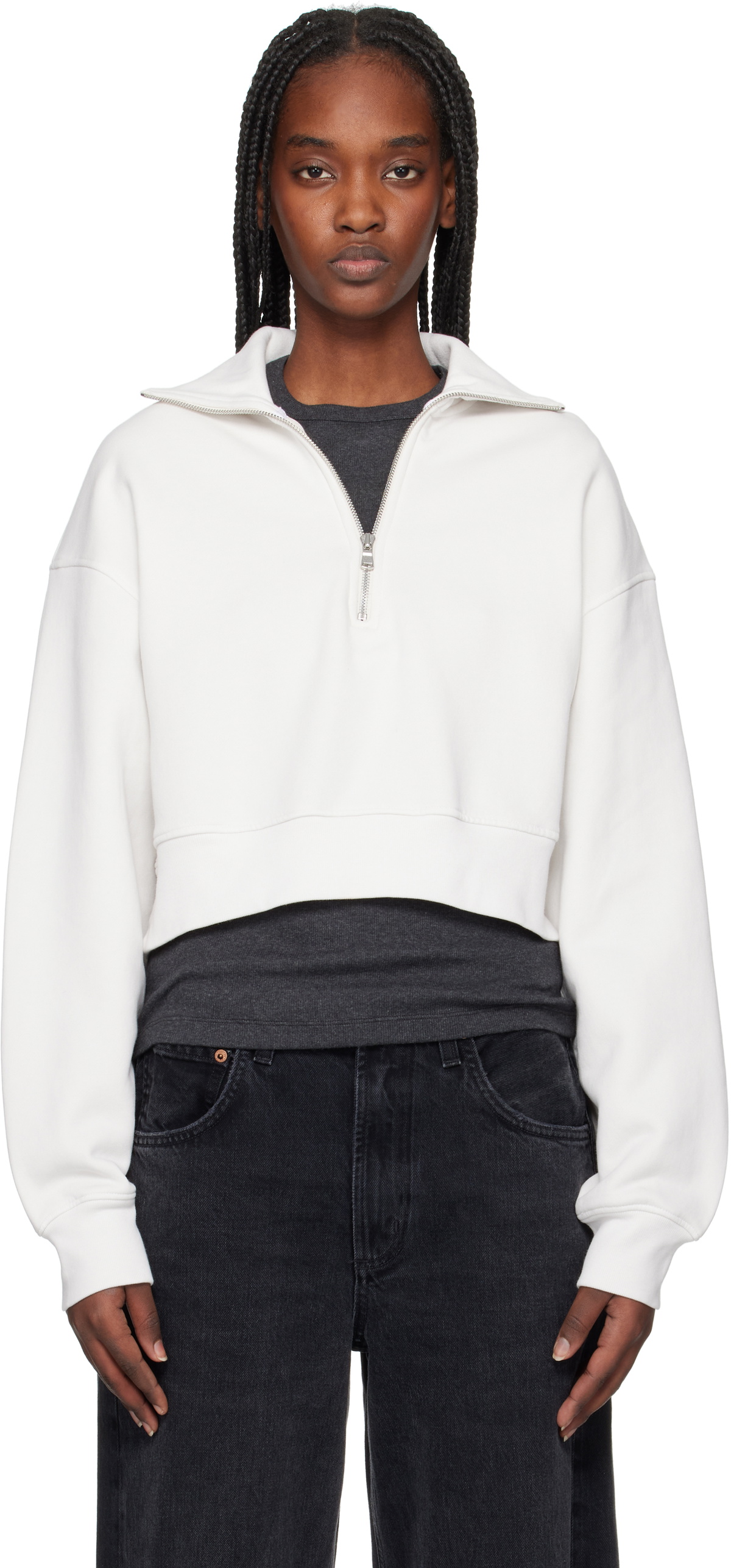 AGOLDE Off-White Bethan Quarter Zip Sweatshirt