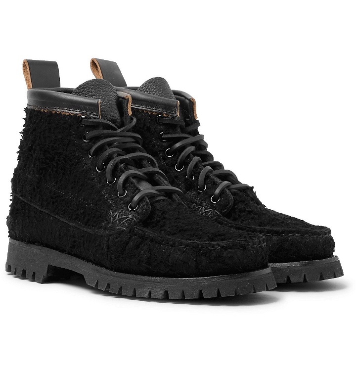 Photo: Yuketen - Angler Leather-Trimmed Brushed-Suede Boots - Black