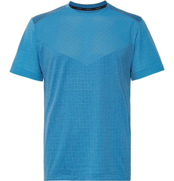 Photo: Nike Running - Tech Pack Perforated Stretch Jacquard-Knit T-Shirt - Storm blue